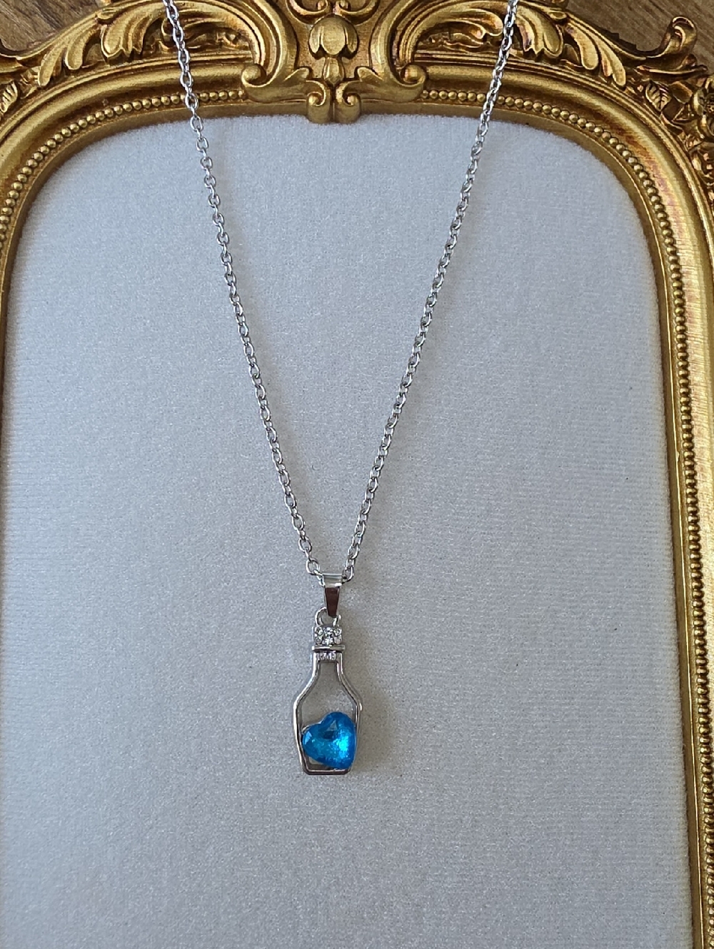Bottle Pendant Necklace with Blue Heart Charm